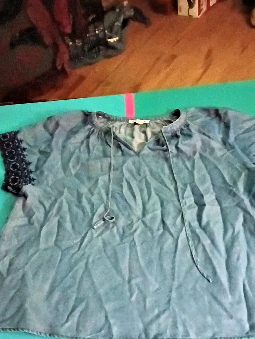 Nanette Lepore Blue Lace Trim Blouse